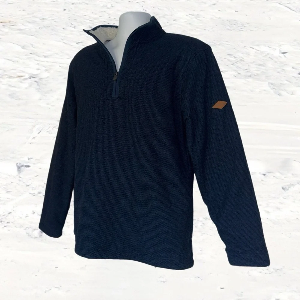Orvis Sherpa Lined Quarter Zip Pullover Jacket Men’s Large Navy Blue Fleece